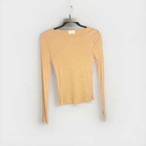 T.LA Anthropologie Top XS Extra Small Fitted Ribbed Knit Long Sleeve Tee Tan